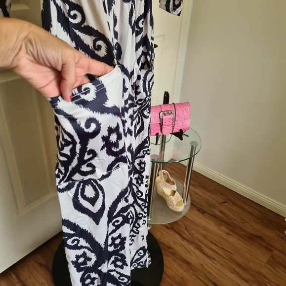 Egyptian Floral XL Pattern Formal Black Dress Code Bodycon Maxi Longdress Party - Picture 7 of 8